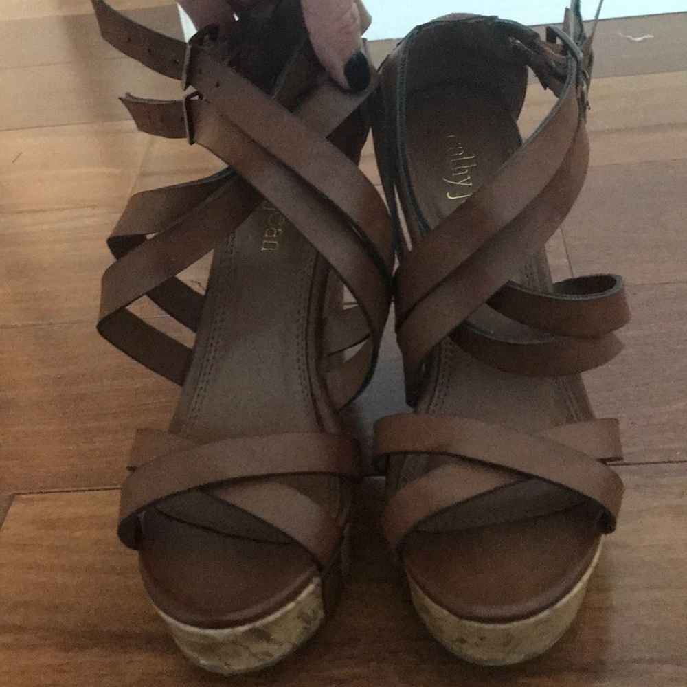 Cathy Jean strappy cork wedges